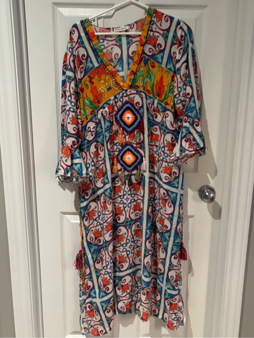 Boho Embroidered V-Neck Maxi Dress in Multicolor